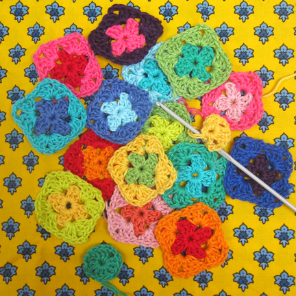 Crochet 'Granny' squares on Provencal Print