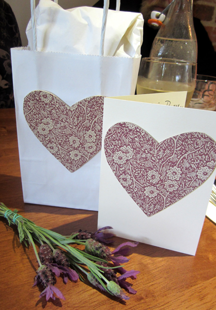 card and gift bag made with vintage Laura Ashley wallpaper hearts