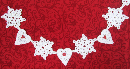 Crochet Christmas Garland hearts and snowflakes