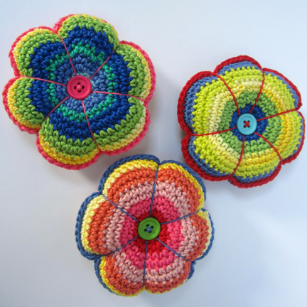 crochet pincushions made in Planet Penny Cotton Club yarn