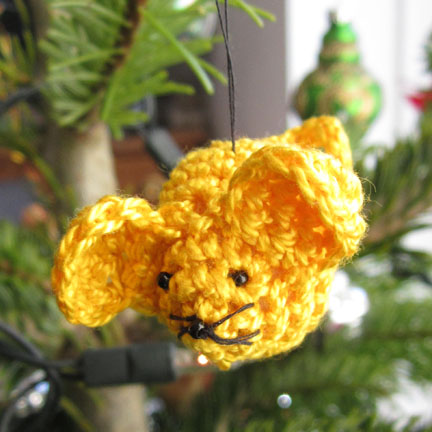 Yellow Crochet Mouse Christmas Tree Decoration for Advent Calendar Day 17
