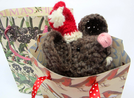 Crochet Mouse in Gift Bag  for Advent Calendar - Day Seventeen