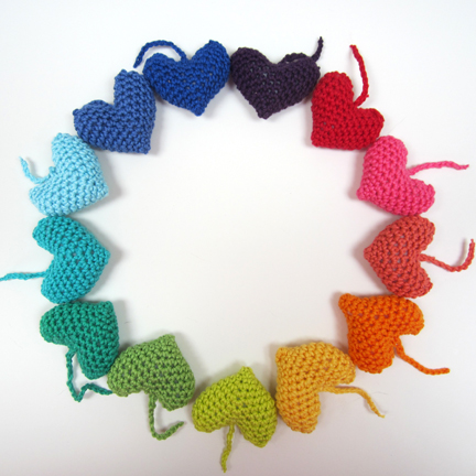 rainbow crochet hearts
