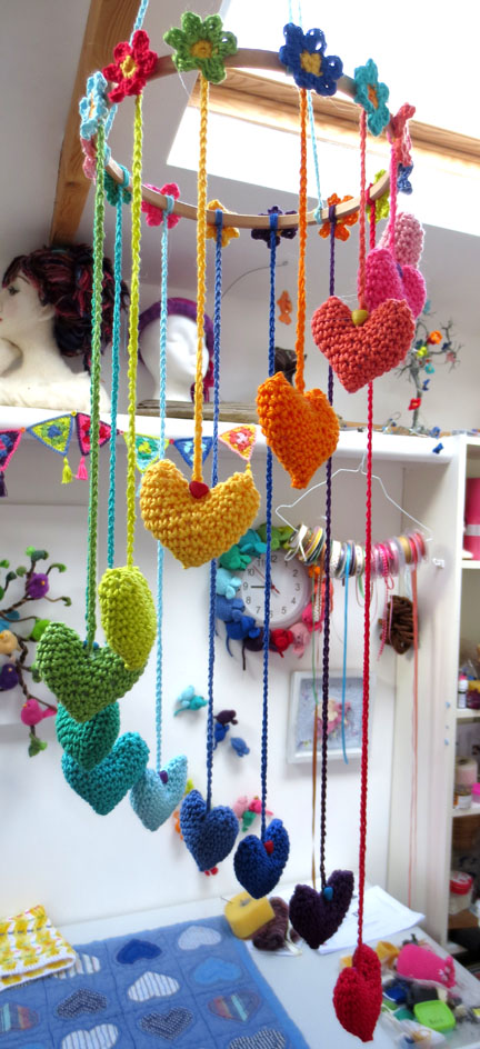 Hearts and Flowers Mobile in studio