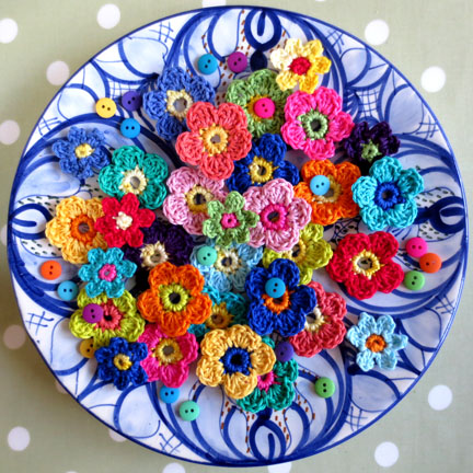 crochet flowers on a plate