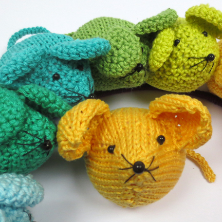 Knitted and Crochet Rainbow Mice