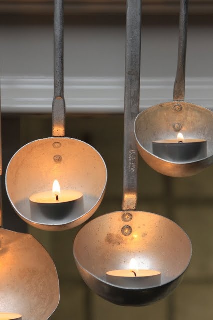 tea lights in ladles - Christmas Countdown