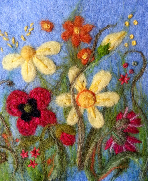 Needlefelt flowers with embroidery