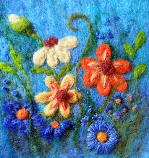 Embroidered needlefelt flowers