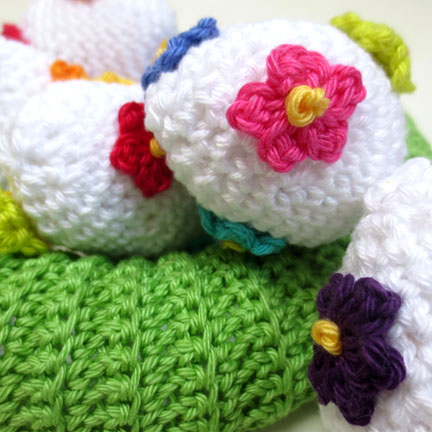 Crochet eggs close up