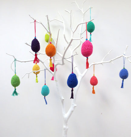tree full of crochet eggs