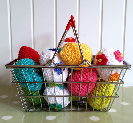 crochet eggs in a basket