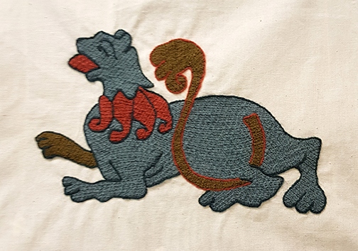 Sample embroidery Norwich Castle Reborn